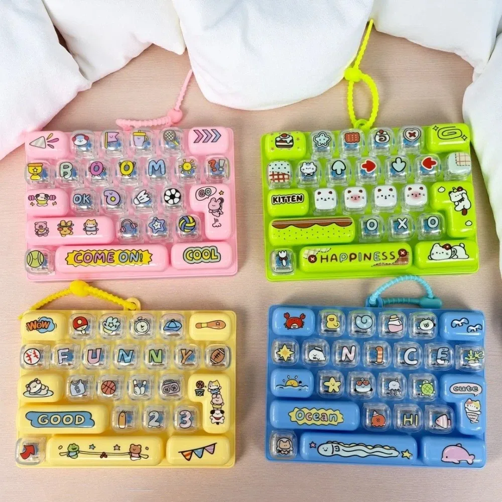 Cartoon 26 Key Keyboard Keychain Clear Key Sounds Clickable Keys Fingertip Button Key Ring Animal Patterns Plastic