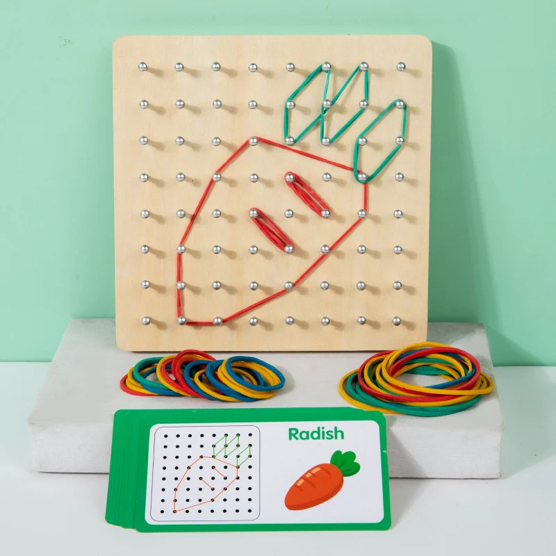 Lernspielzeug für Kinder aus Holz, Nagelbretter, Montessori-Geometrie, Mathematik-Lehrmittel für Formenkognition, Fantasie, Entwicklung