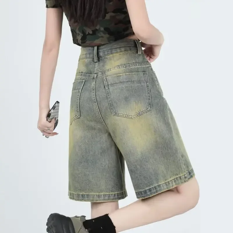 

Pop New Vintage Straight-leg Jeans Women's High-waisted Slimming Loose-fit Distressed Medium Length Summer Thin Leg Wide Pants