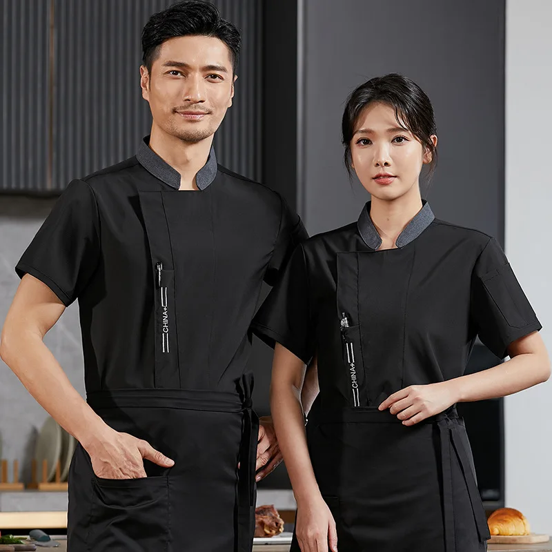 ホテルレストラン厨房作業服半袖シェフジャケットベーカリーペストリーシェフサマーホワイトキッチンコート