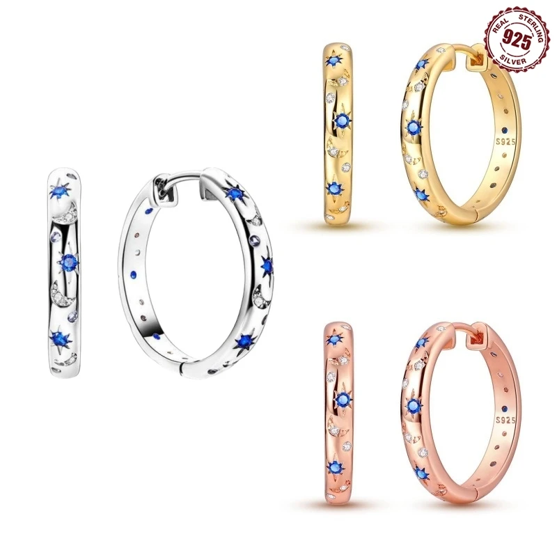 Echte 925 Sterling Silber Ohrringe runde Form Sternenlicht Ohrringe für Frauen Hochzeit Verlobung Charme Ohrringe Schmuck Geschenk