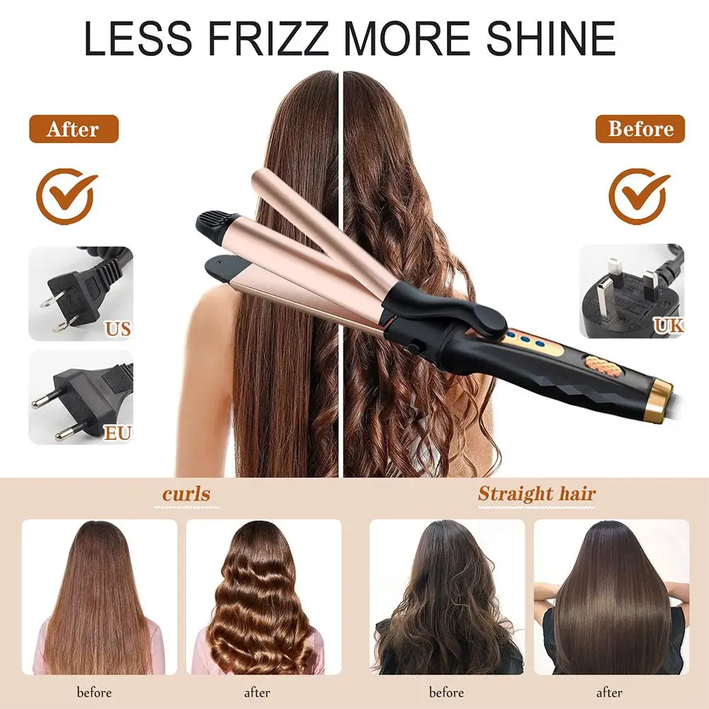 Hair Curling Iron Wand Multifunctional Hair Straightener Curler 200°C Ceramic Coating Plate Curly Styling Tools