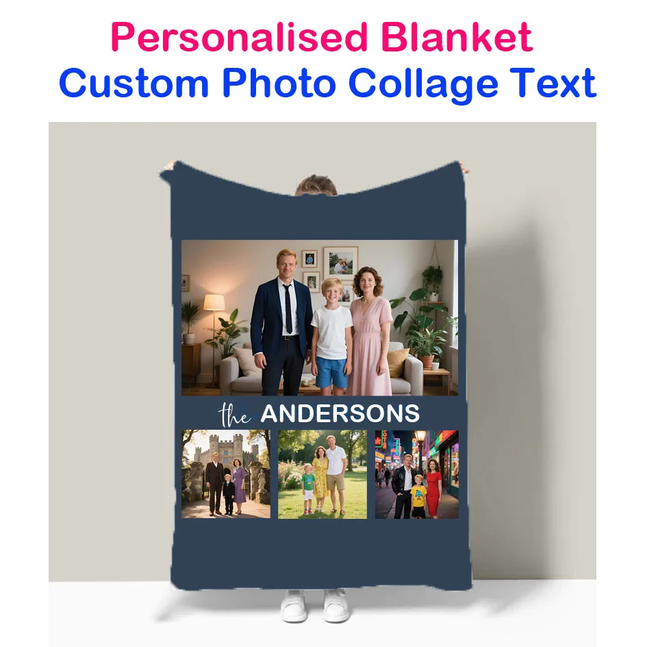 

Personalised Personalized Custom Family Photo Collage Flannel Sofa Throw Bedspread Blanket Christmas Birthday Gift Drop Shipping