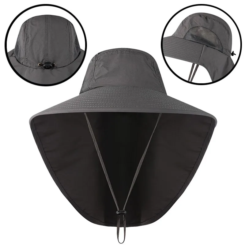 Summer Sun Hat Men Women Cotton Boonie Hat with Neck Flap Outdoor UV Protection Large Wide Brim Hiking Fishing Safari Bucket Hat