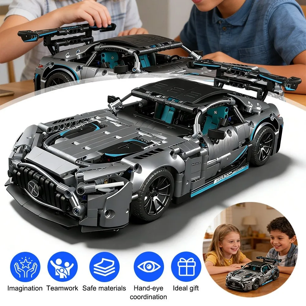 1466 Teile 1:14 Maßstab Sportwagen-Bausatz Grau Statisches Rennauto DIY-Montage-Modell Premium Sammlerstück Fahrzeug-Ornament Dekoratives Geschenk für Erwachsene und Teenager-Hobbyisten