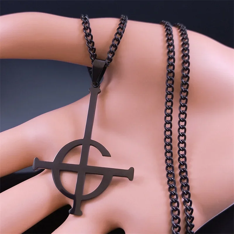 Ghost BC Nameless Pendant Necklace for Women Men Stainless Steel Black Ghoul Band Papa Emeritus Symbol Chain Jewelry N643S06