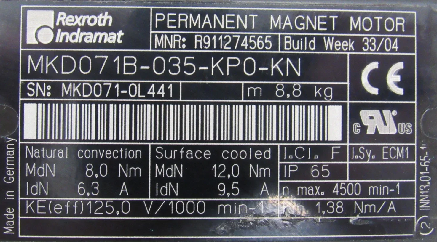 MKD071B-035-KP0-KN Used Servo Motor，Tested ok，Fast shipping