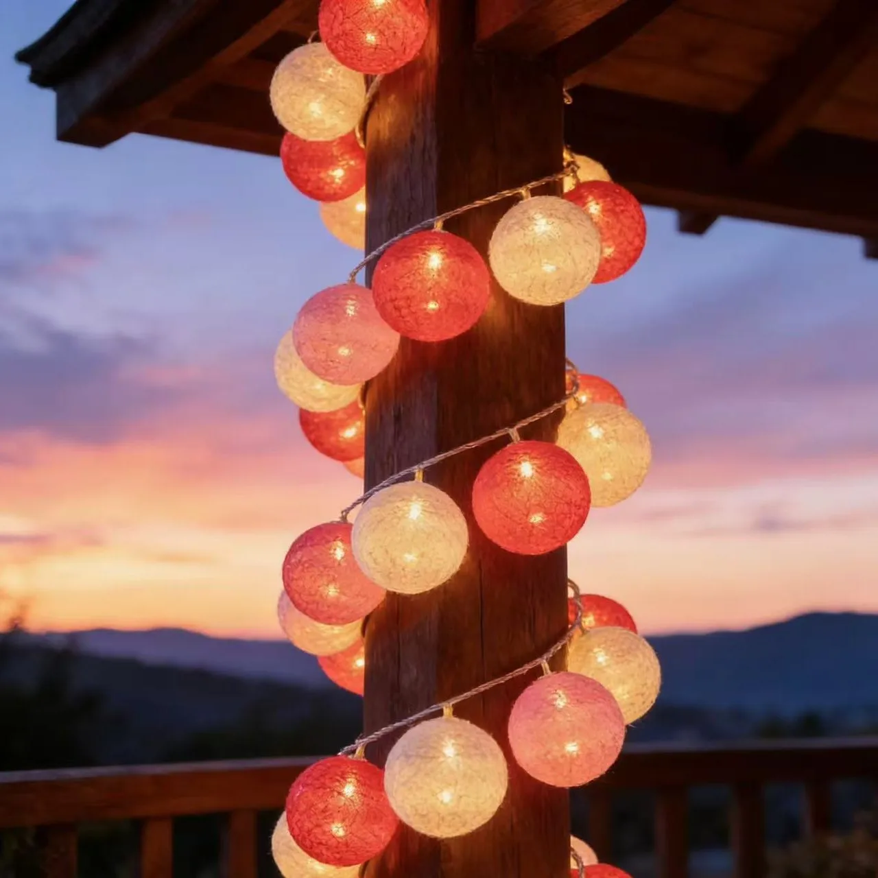 

LED 4CM Cotton Ball Fairy Light String Garland Battery Power Wedding Party Home Ramadan Room Decoration Valentine's Day Outdoor