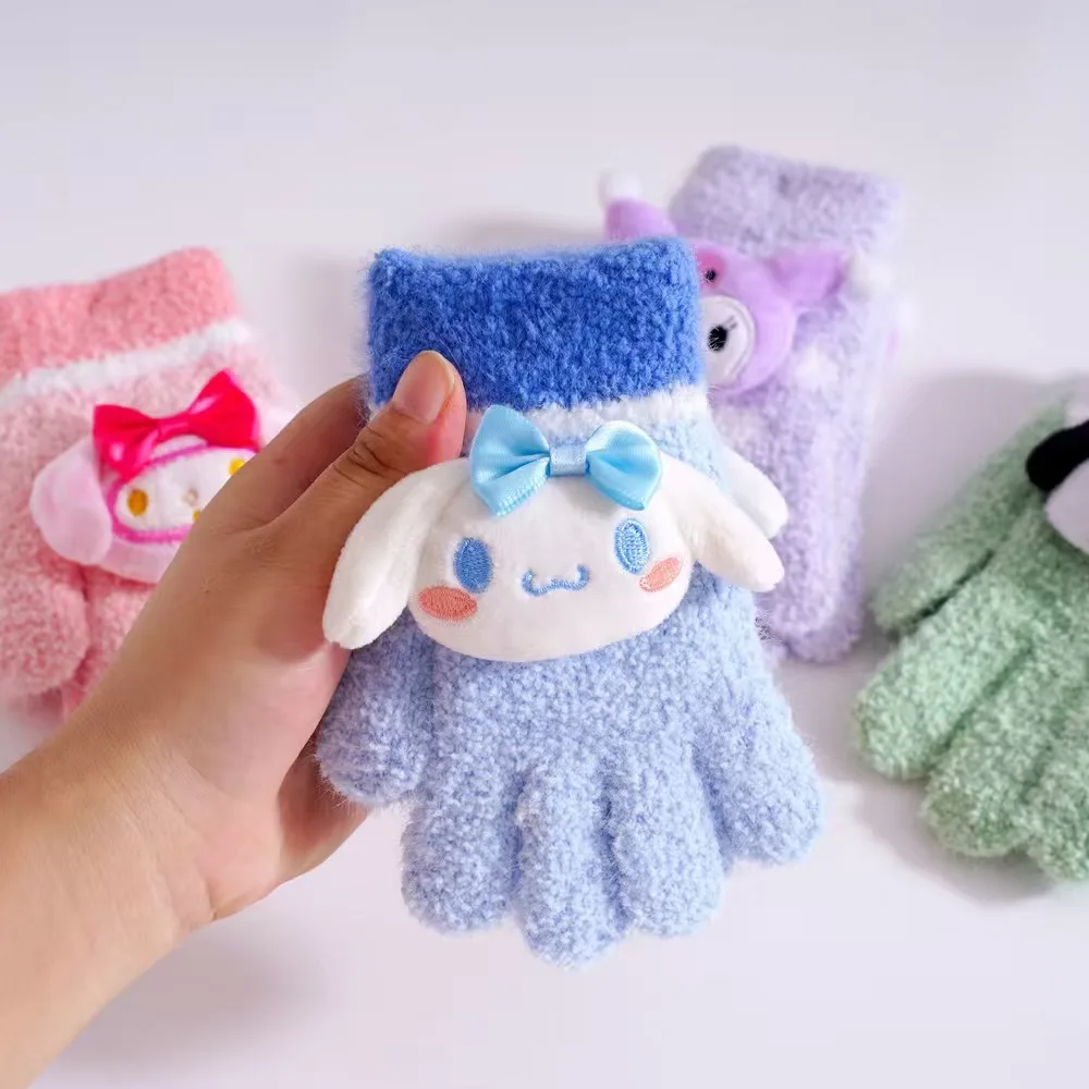 Sanrio sarung tangan jari hangat musim dingin anak-anak untuk anak perempuan lucu siswa dasar Cinnamoroll Kuromi