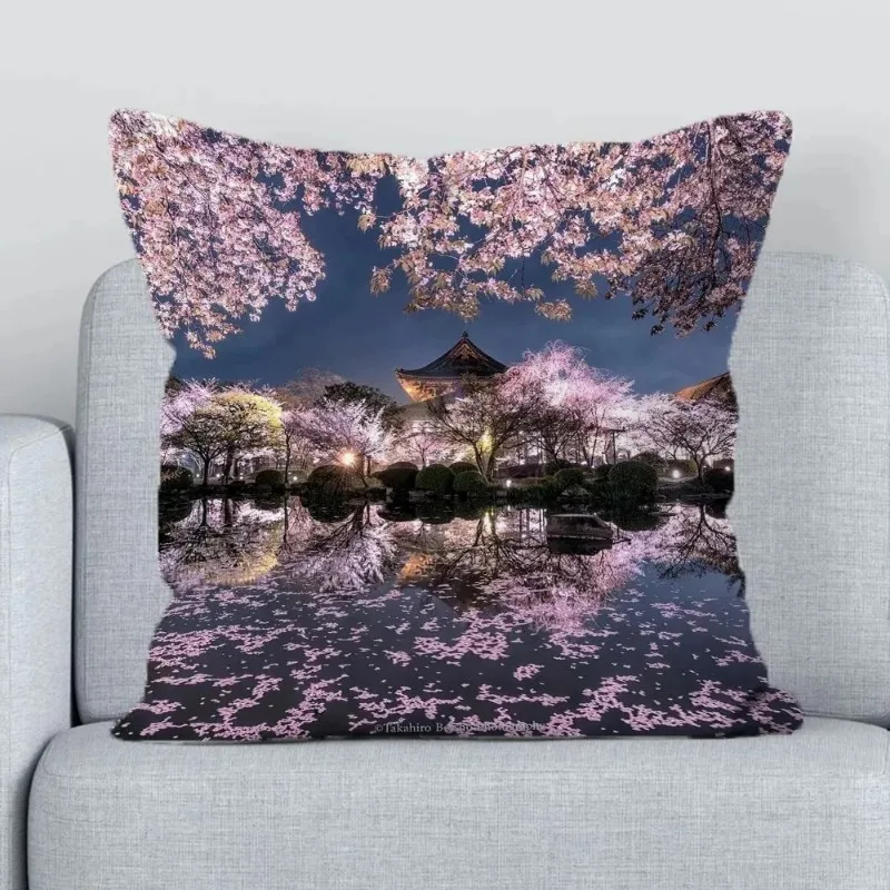 Office Home Decor Japanese Sakura Pattern Decorative Sofa Cushion Cover Bed Pillow Chair Cushion Cover