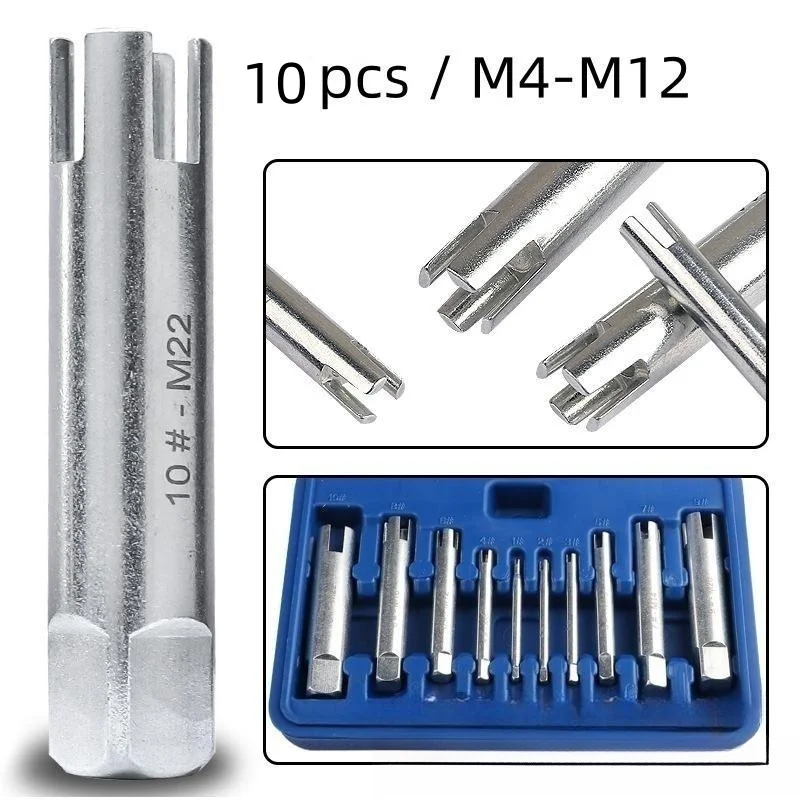 

Alloy Steel Broken Head Taps Wrench Extractor Drill Bit 10PCS Screw Tap Extractor Set M4-M22 Damaged Screw Tap Remover