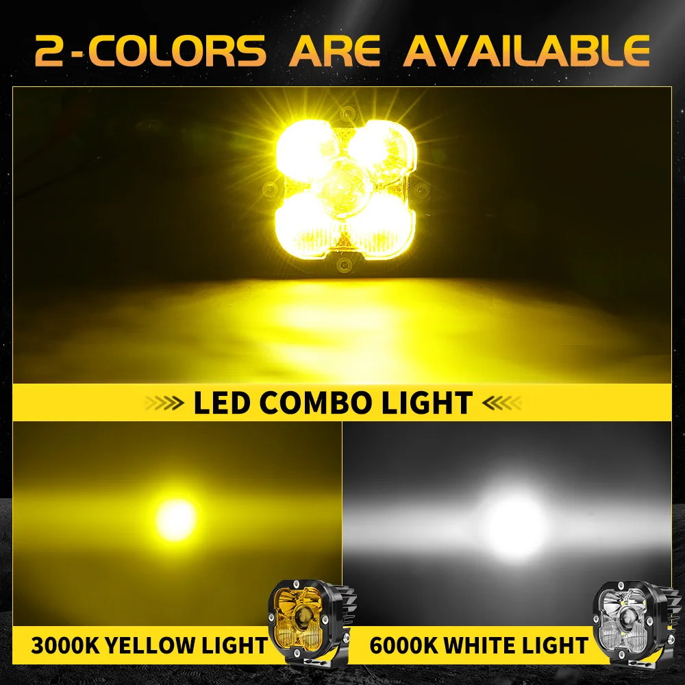 HAOLIDE 3INCH Motorcycle LED Driving Light Spot Flood Beams 6500K Work Light 3000K Fog Lamp  for off-road use Cars ATV 12V 24V