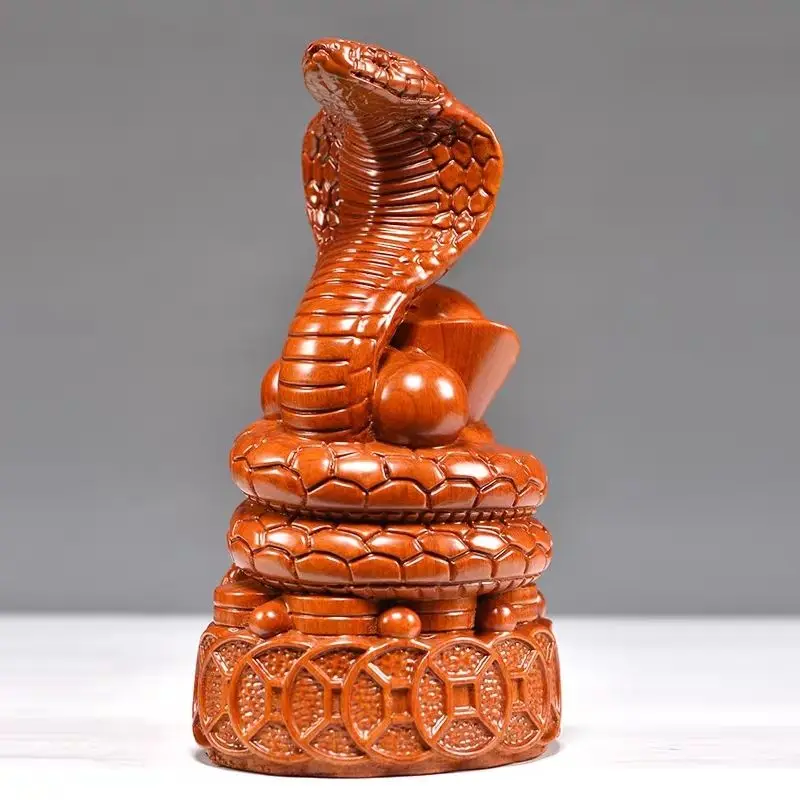 Rosewood Carved Ornament: Zodiac Snake, Money Snake, Spirit Snake, Bringing Good Fortune—Home Decor Wood Carving Artwork
