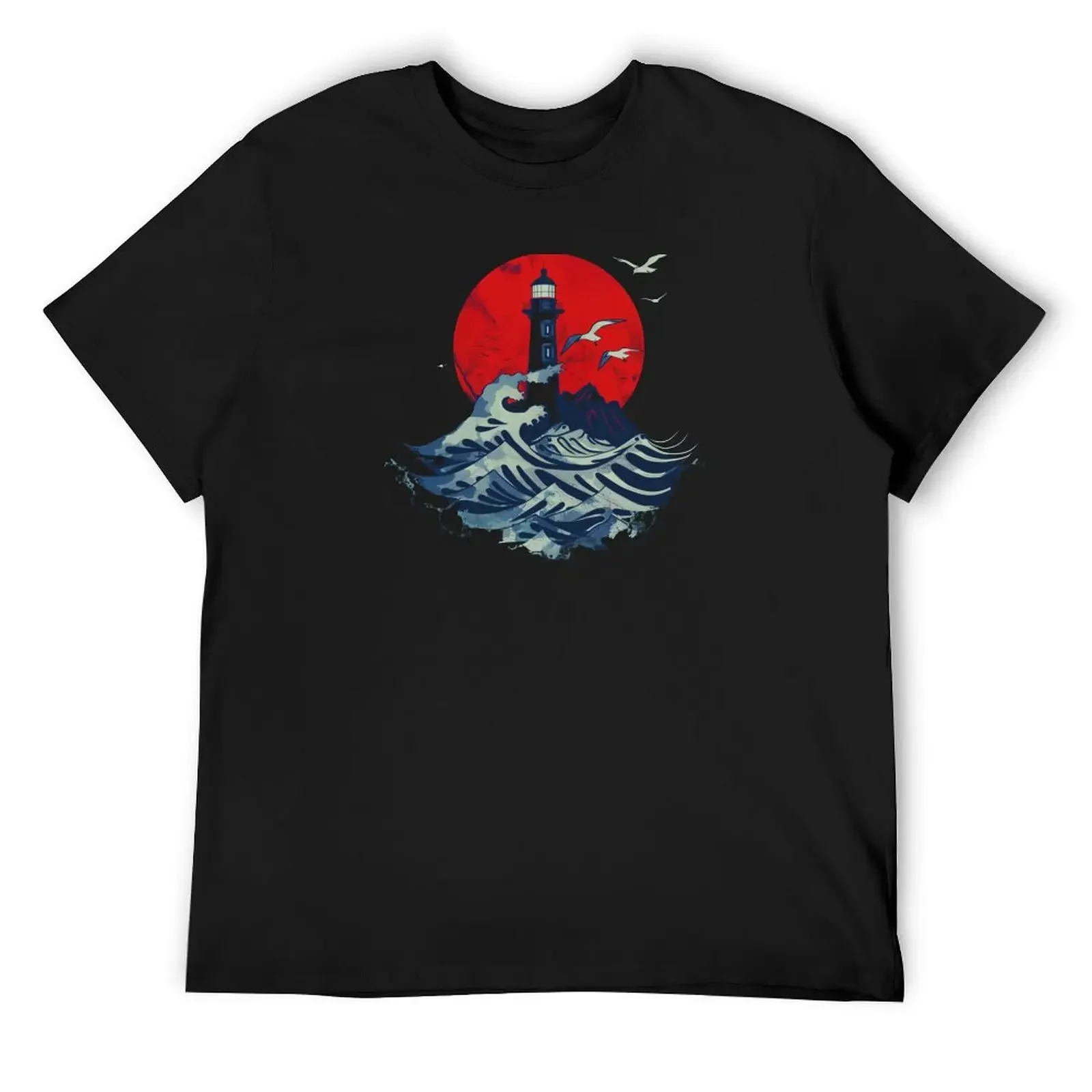 

Maritime Lighthouse cartoon animation T-Shirt hippie clothes aesthetic clothes anime t shirts Men's cotton t-shirt