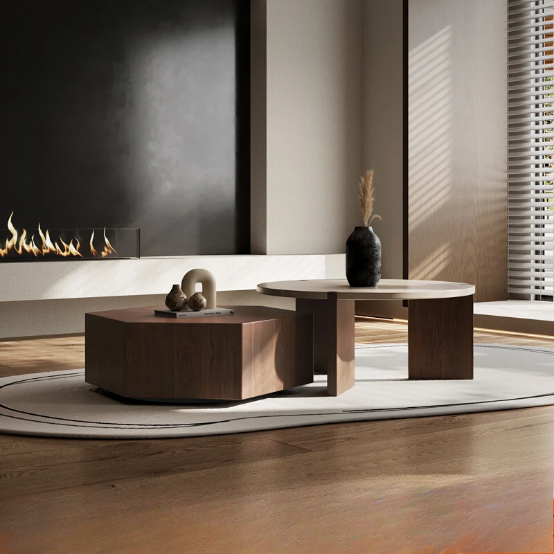 

Storage Living Room End Table Luxury Design Aesthetic Wood Round Center Coffee Table Set Modern Nordic Salontafel Furniture