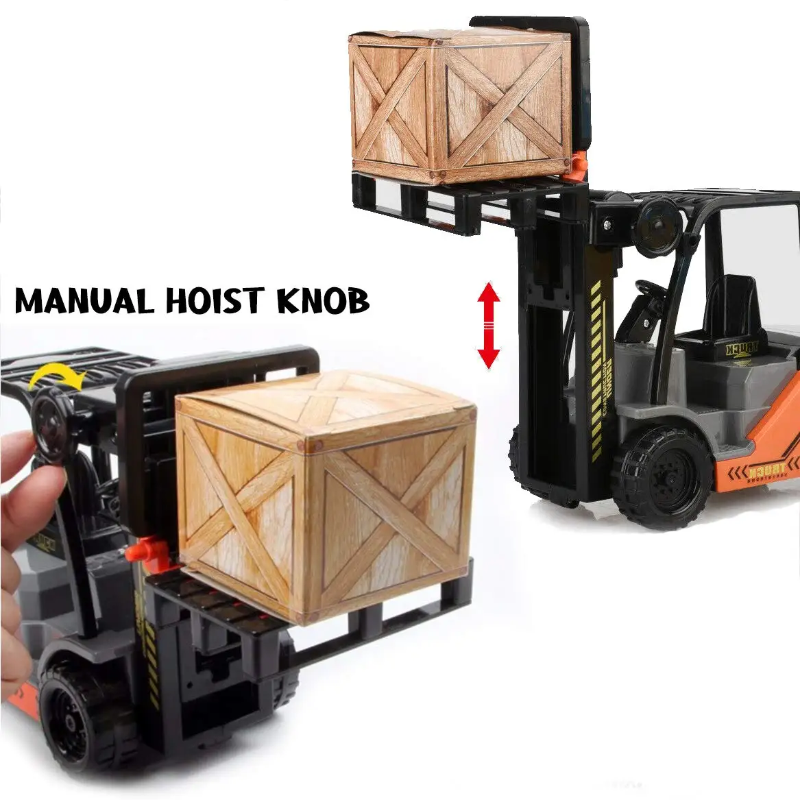 Forklift Truck Toy with Pallet & Cargo 1:22 Scale Diecast Warehouse Lifting Vehicle, Alloy Fork Truck Model Toy for Kids Play, C