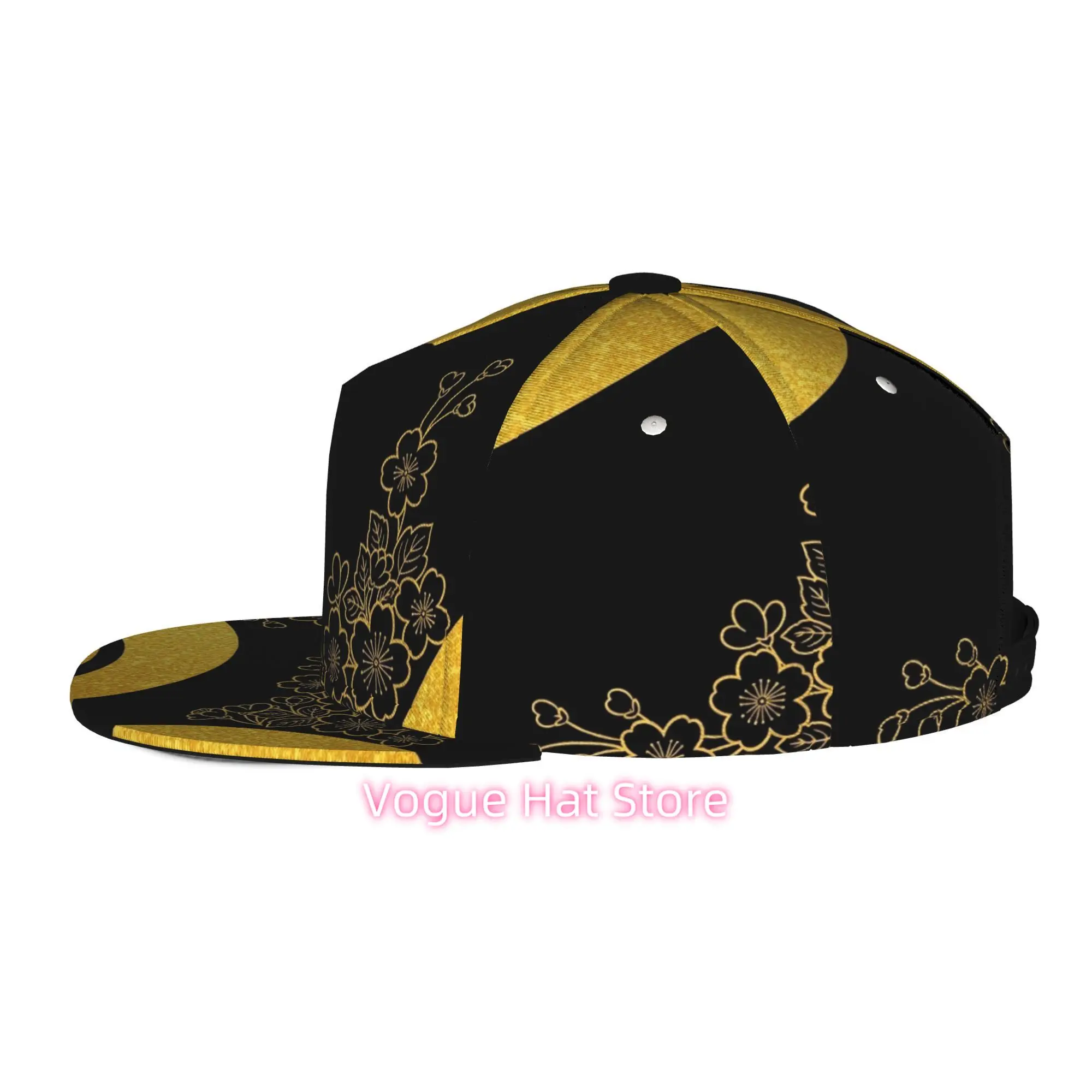 Men'S And Women'S Baseball Cap, Abstract Floral Pattern with Golden Accents Adjustable Snap-On Brim, Flat-Top Design - Suitable