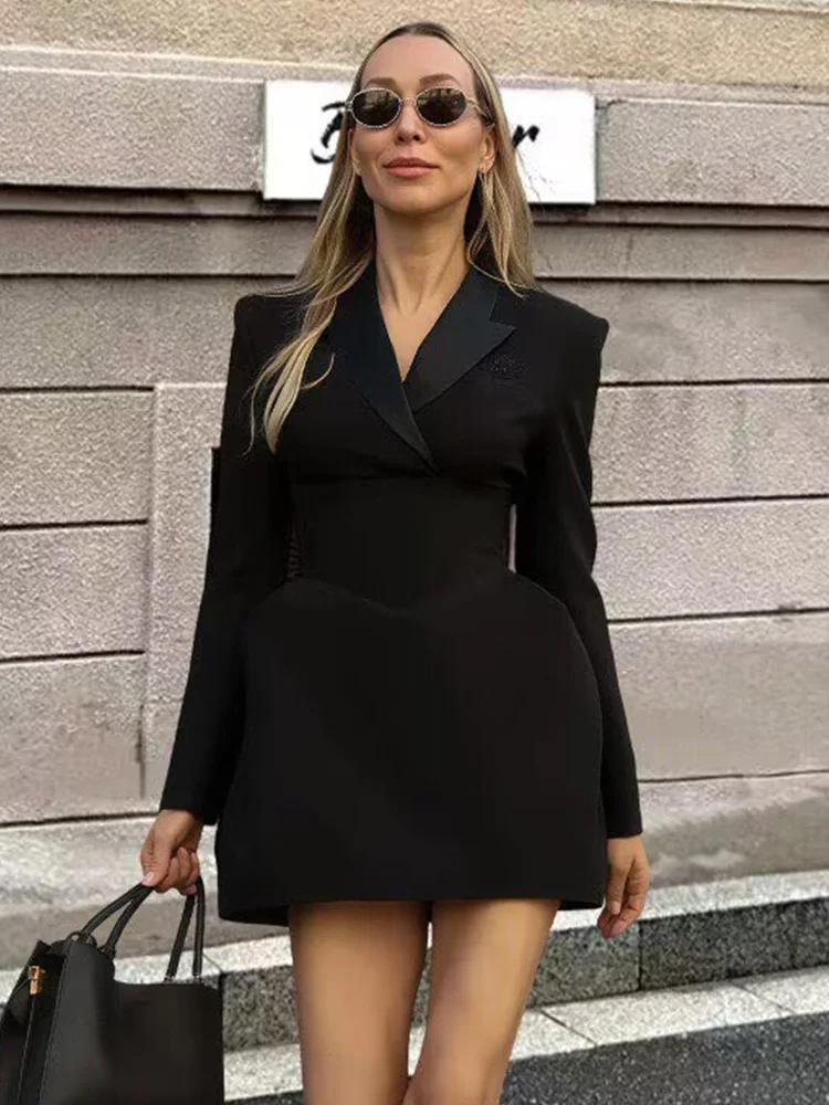 

HH весеннее элегантное женское 2-цветное однотонное платье-блейзер с бриллиантами и украшением, женское мини-платье с длинными рукавами и лацканами на молнии на талии