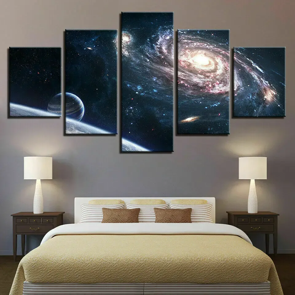 No Framed Canvas 5 Panel Outer Space Galaxy Nebula Universe Exoplanets HD Wall Art Posters Pictures Room Paintings Home Decor