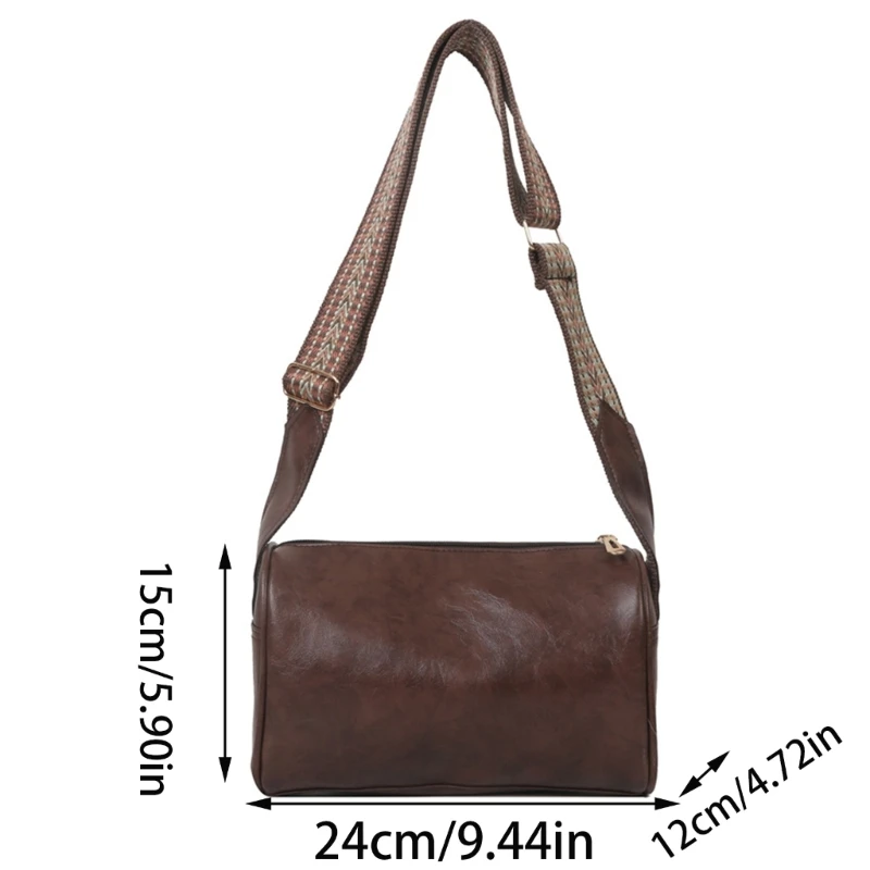 E74b bolsa feminina vintage couro pu, bolsa crossbody personalidade geométrica com alça larga, bolsa ombro elegante e