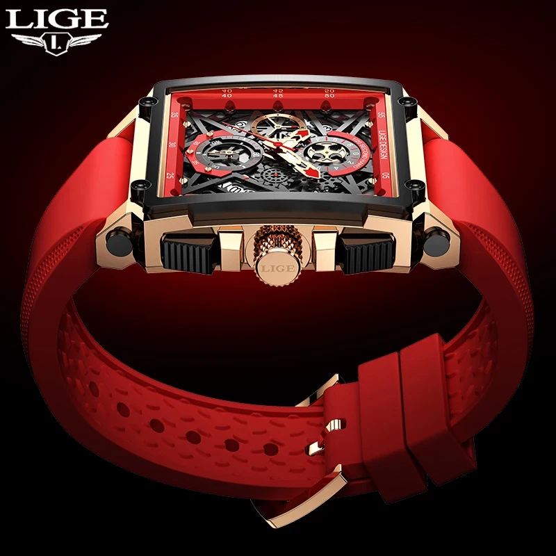 

LIGE Top Brand Luxury Mens Watches Square Digital Sports Quartz Wrist Watch for Men Waterproof Stopwatch Date Relogio Masculino