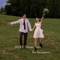 OLOEY Simple A Line Short Wedding Dresses Korea Photoshoot Wide Straps Bow Back Mini Country Bridal Gowns Customised Party Dress