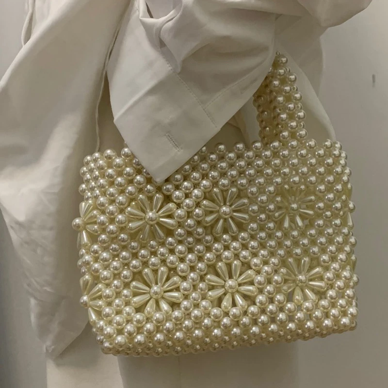 Monederos y bolsos pequeños con cuentas de crisantemo, bolso de mano con perlas dulces, tejido con flores de novedad de verano, de acrílico, para playa