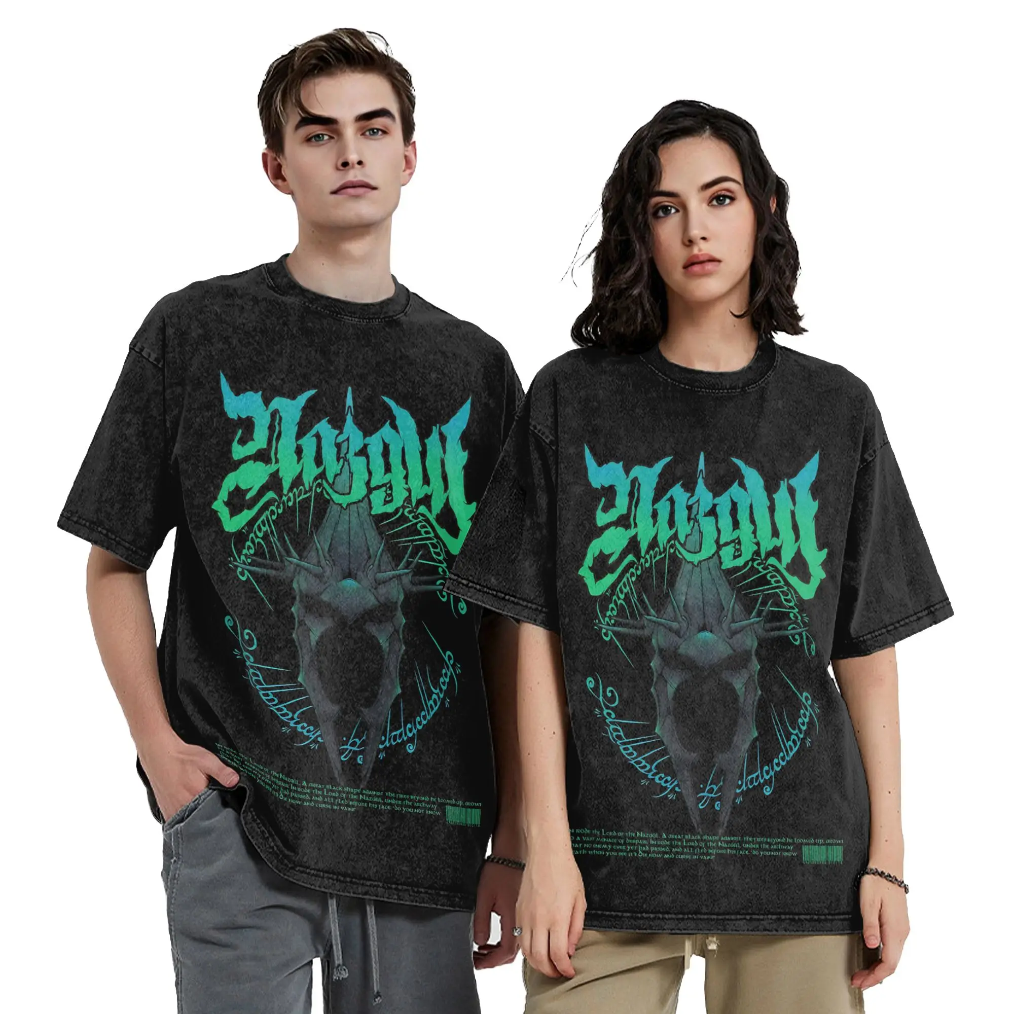 Nazgul Metal T Shirts Hip Hop Washed Cotton Oversize T-Shirts L-Lords R-Rings Casual Men Women Tops Streetwear Printed Tees