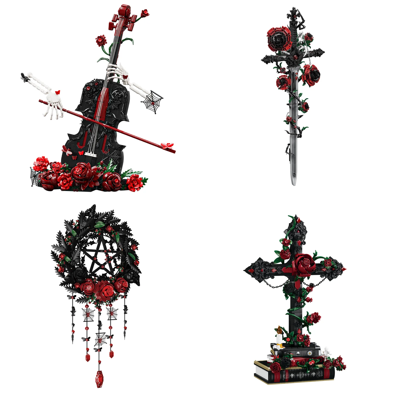 

Various Gothic Dark Night Rose Violin Cross MOC Building Blocks Toys Sets, Desktop Ornaments, Building Toys, Birthday Gifts