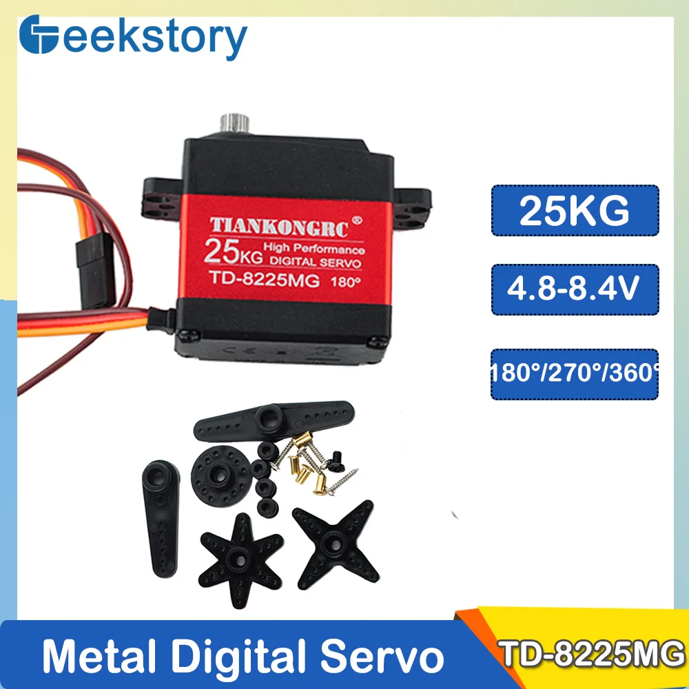 TD-8225MG 25KG Digital Servo 180° 270° 360° Carbon Brush Motor Metal Gear Servo Parts For 1/8 1/10 1/12 RC Cars Boat Robotic Arm