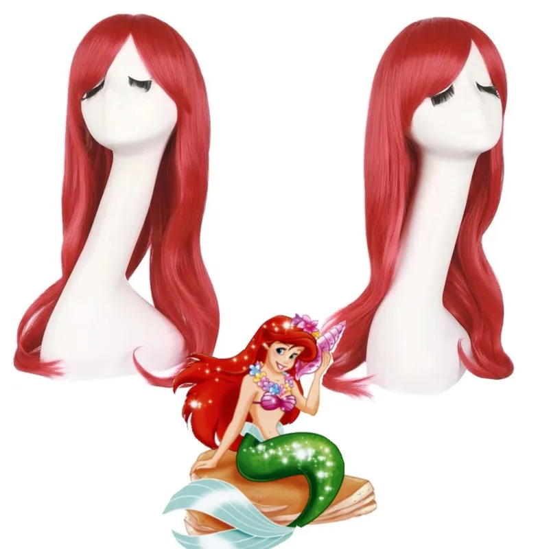 Mermaid Ariel cosplay anime wig red long curly hair princess wig cosplay