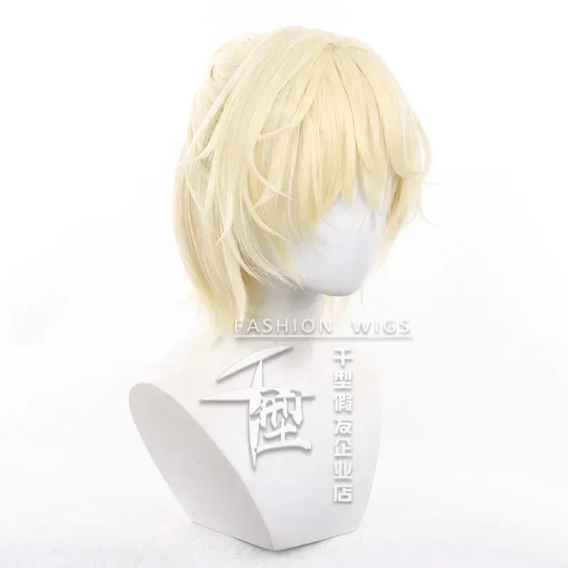 Luka peruca cosplay com rabo de cavalo 35cm curto leite dourado peruca r7 design anime cosplay perucas sintéticas resistentes ao calor dia das bruxas