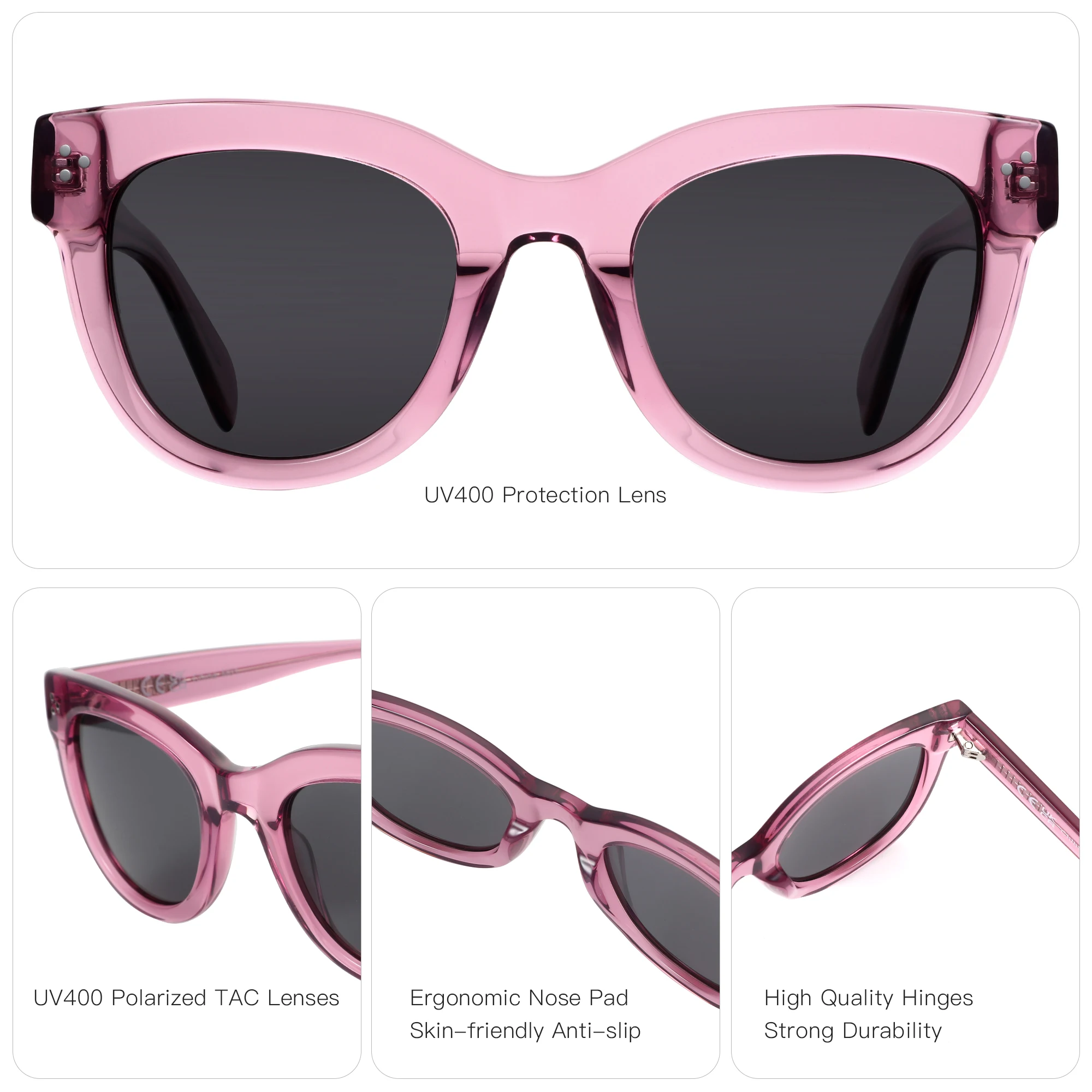 ZENOTTIC Occhiali da sole polarizzati a farfalla in acetato fatti a mano alla moda Protezione UV400 Occhiali da sole quadrati per le donne Regalo per le vacanze