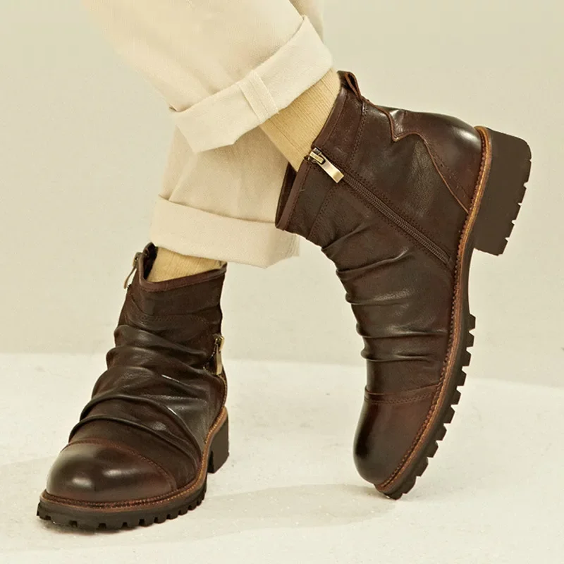 Botas de cuero para hombre, botines de estilo británico Vintage, talla grande 48, novedad de otoño e invierno, 2024