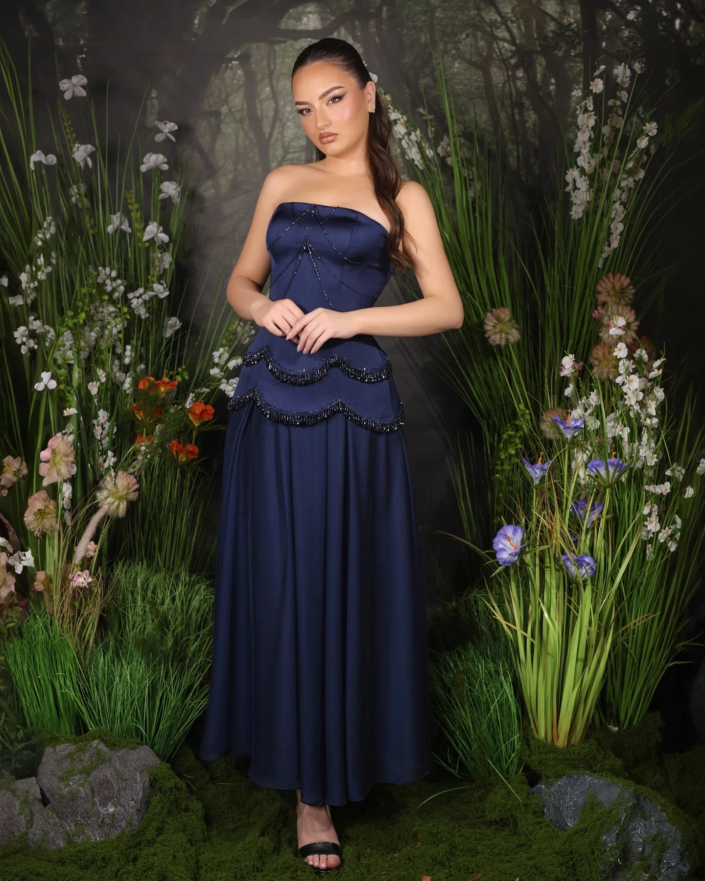 Abito da sera in cristallo con paillettes a trapezio in jersey con temperamento personalizzato Abiti da ballo delicati senza maniche senza spalline alla caviglia