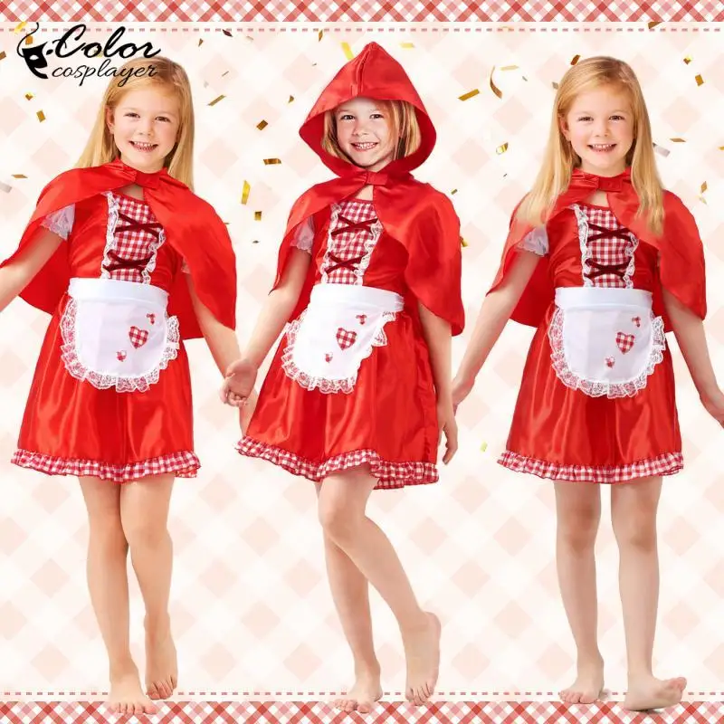 

Little Red Riding Hood Cosplay Dress Girl Fairy Tale Costume Girls Drama Performances Outfit Red Dresses Up Kid Clothes