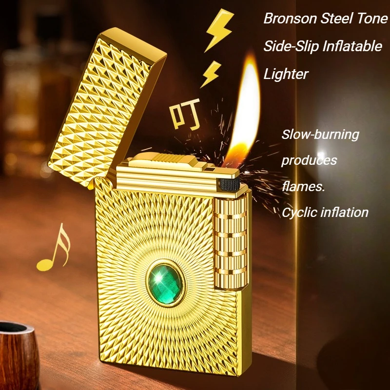 

New Model Langsheng Steel Tone Side-slide Inflatable Gas-fueled Open Flame Lighter - High-quality Gift Accessory Cigarettes