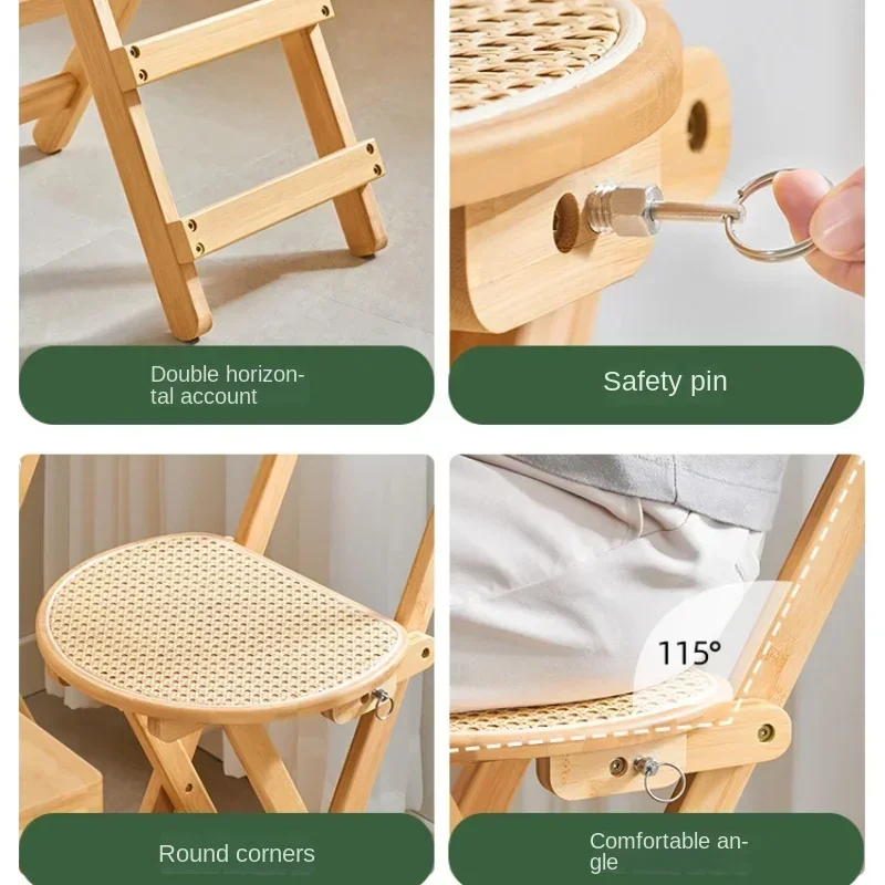 Bamboo Folding Dining Chair with Backrest, High Stool Bar with Walnut Color, Space-Saving Nordic Furniture, Foldable   Stool