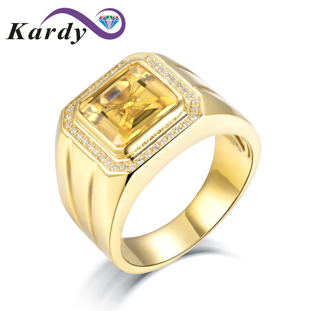 

Men's Natural Big Citrine Gemstone Diamond Solid 14K Yellow Gold Wedding Engagement Promise Fashion Band Ring Set