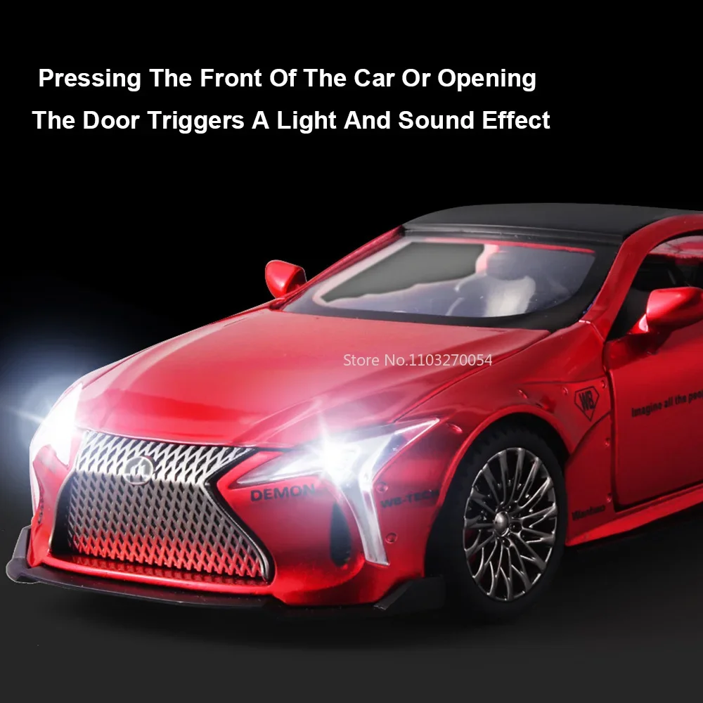 1:32 LEXUS LC500 Miniature Model Car Alloy Diecast Metal Rubber Tire Sound Light Pull Back Function Vehicles Collection Kids Toy