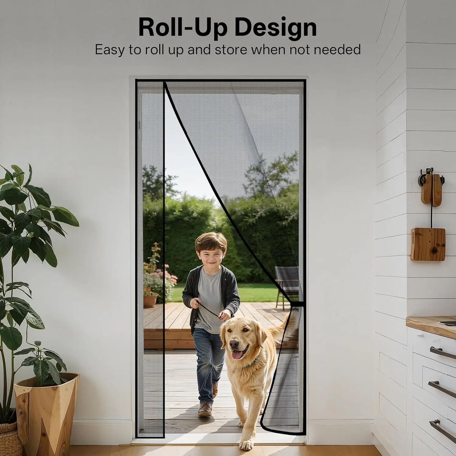 Reversible Left/Right Opening Wide Magnetic Screen Door,Thick Reinforced Mesh,Auto Magnetic Closure for French & Sliding Doors