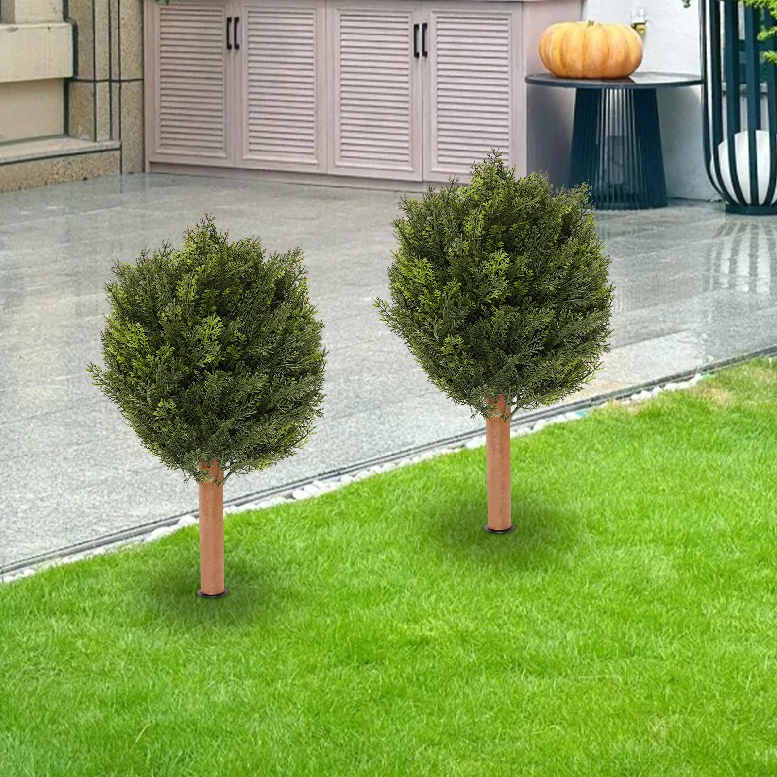 Set of 2 Artificial Cypress Trees, Artificial Cypress Tree with Ground Spike, for Home Office Garden Indoor and Outdoor Decor