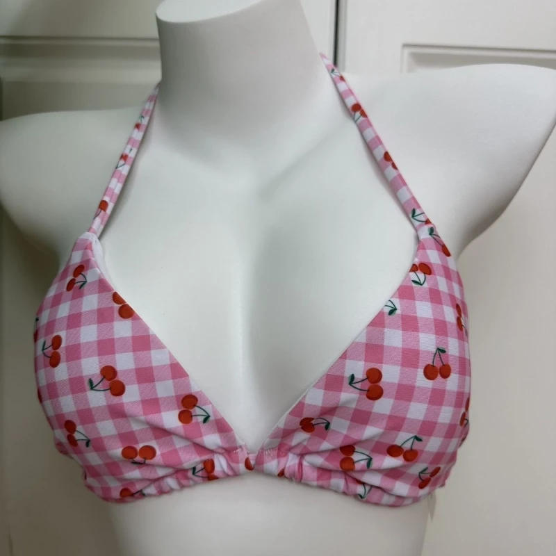 Kawaii Cherry Halter Strap Bikini Set Women Y2k Cute Sweet Style Beach Party Bathing Suit Japanese Casual Sexy Lovely Swimwear