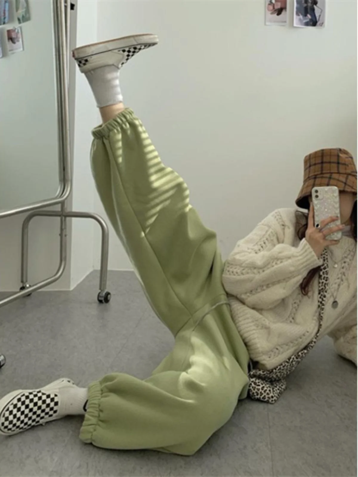 plus Size Fce Lined Thiened Women's Sweatpants Autumn Winter Loose Fit Straight Leg Spor Trousers High Waist Korean Sle