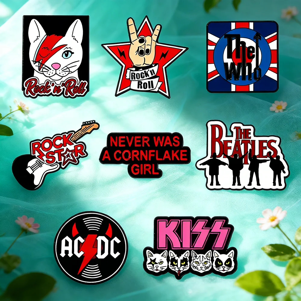 Juego de 8 pines esmaltados de banda de rock de dibujos animados, insignias de metal para solapa, decoración para mochilas y ropa, regalo para fans de cantantes, recuerdo