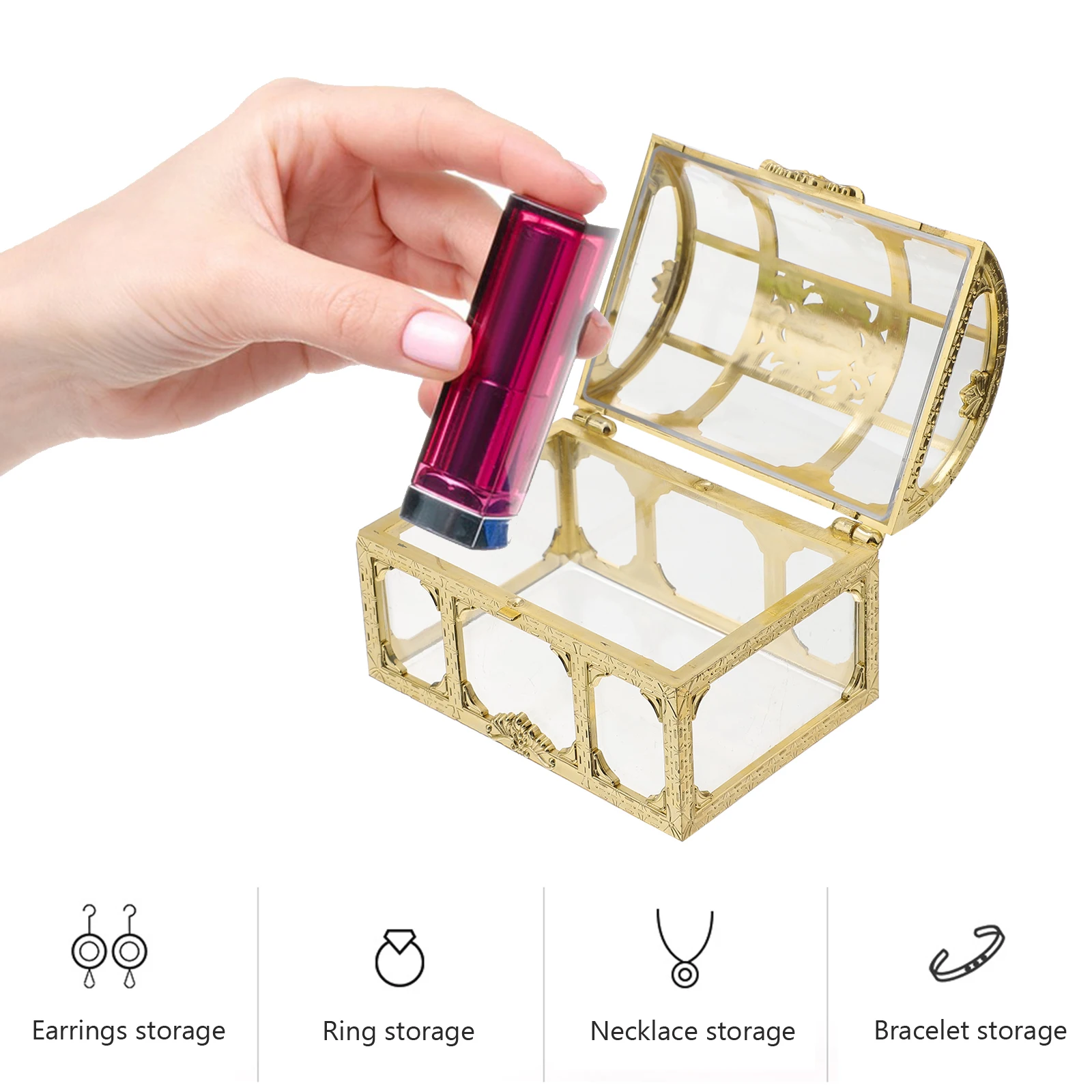 

2Pcs Crystal Transparent Plastic Treasure Chest for Jewelry Storage Organizer Keepsake Trinket Display Case