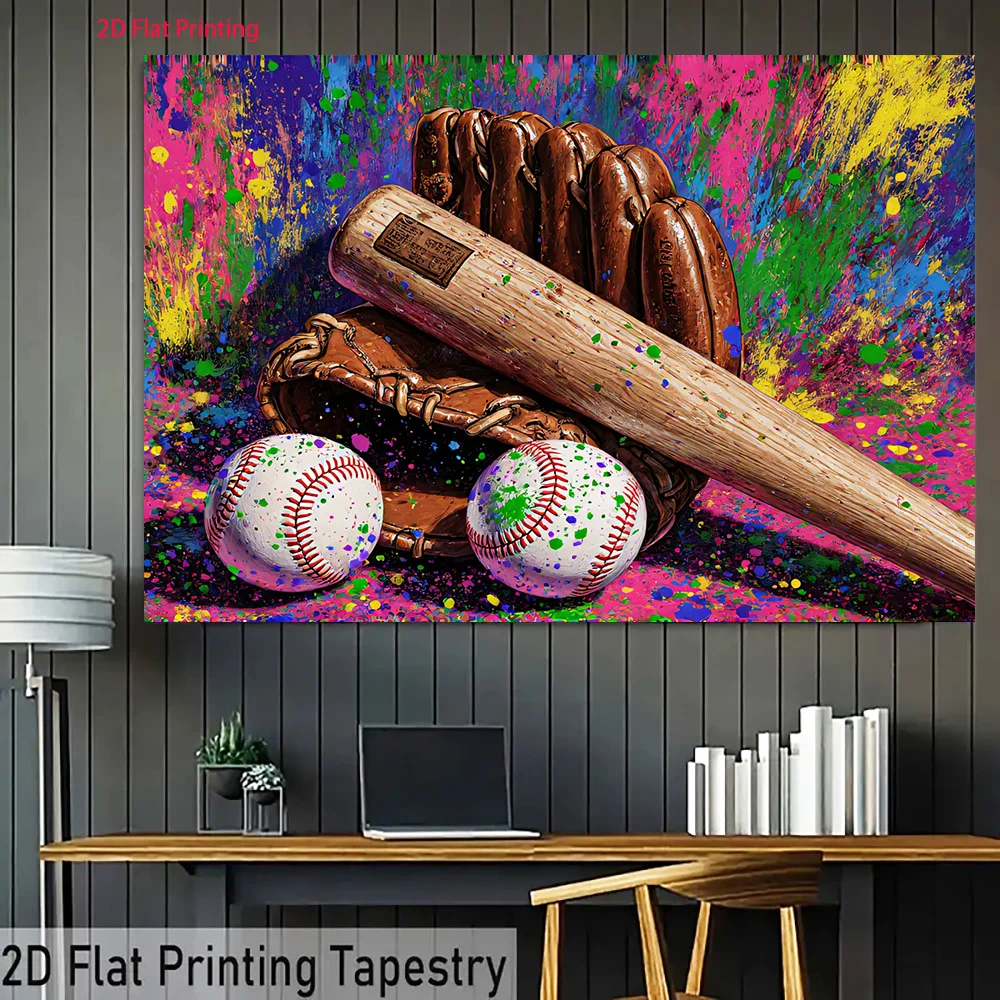 Vibrant Pop Art Baseball Tapestry Wall Hanging Sport Decor MLB Gifts Fan Merchandise Colorful American Sports Room Art