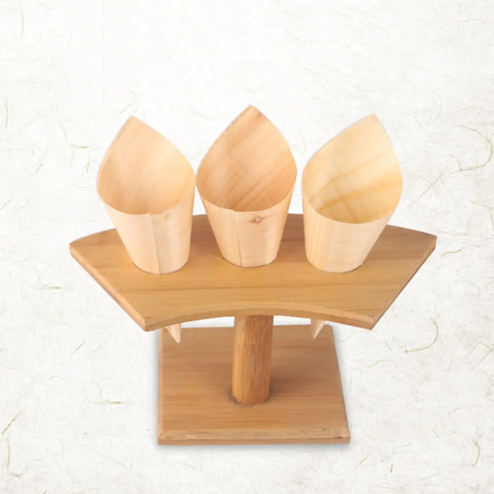 25Pcs Ice Cream Hand Roll Cone Cups Wood Disposable Biodegradable Party Appetizer Snack Holders for Catering Events