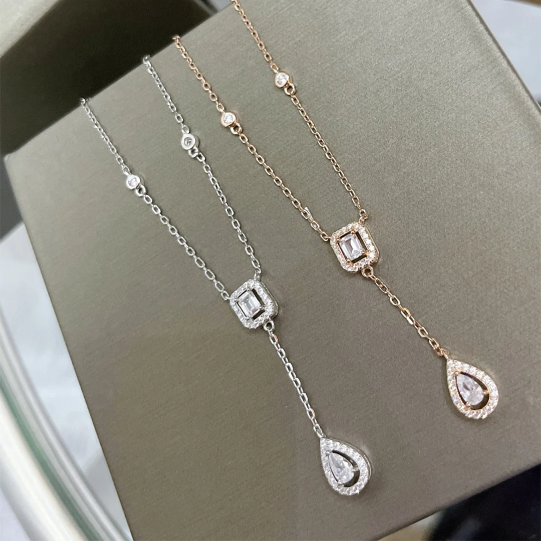 

S925 Silver Boutique Jewelry Water Drop Series Zircon Women's Necklace Sexy Collar Chain Romantic Jewelry Accessories