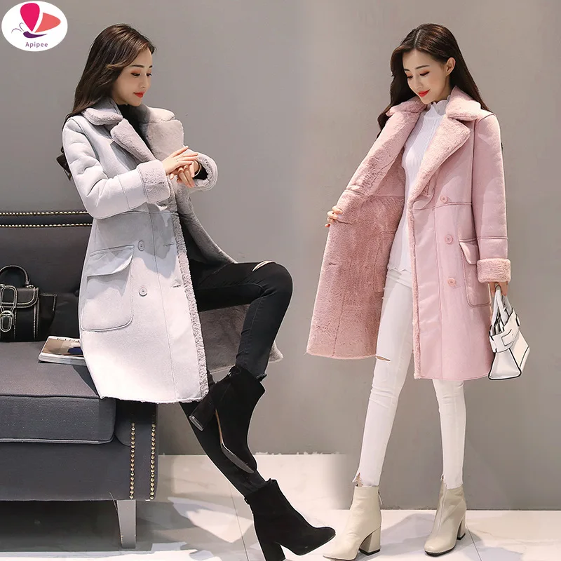 Winter Women Jackets Long Sleeve Warm Coat Parka Female Portable Outwear Cotton Liner Fashion Collar Clothes Lamb Hair Coat